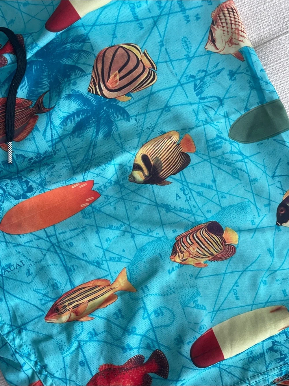 Reef Aqua Tropical Fish Surf Shorts with Multicolor Surfboard Print